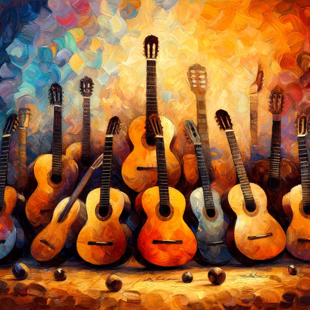 ilustración impresionista de guitarras flamencas